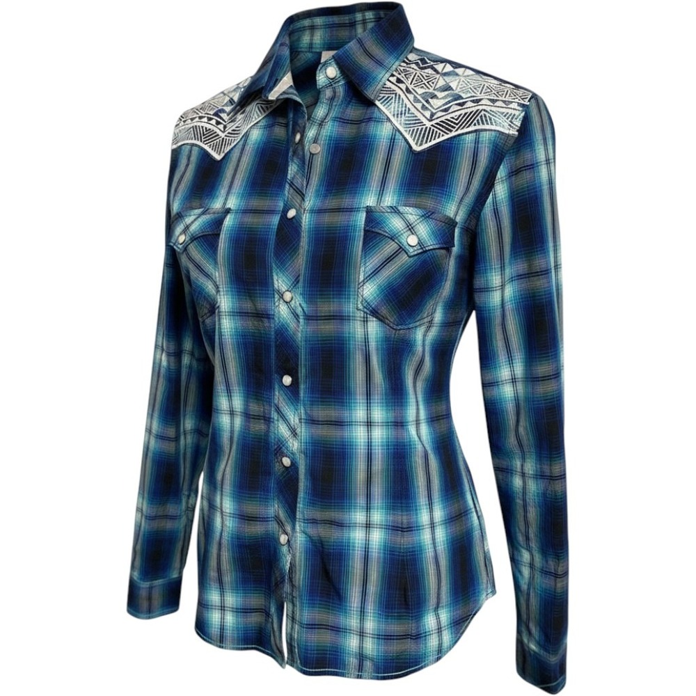Panhandle Slim Rough Stock Western Plaid Pearl Snap Shirt Women's Small